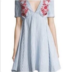 Tahari ASL Dress Size 8 Striped Red Floral Embroidered Linen Sunshine State